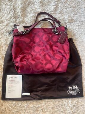 Coach Pink Signature Satchel with Leather Trim